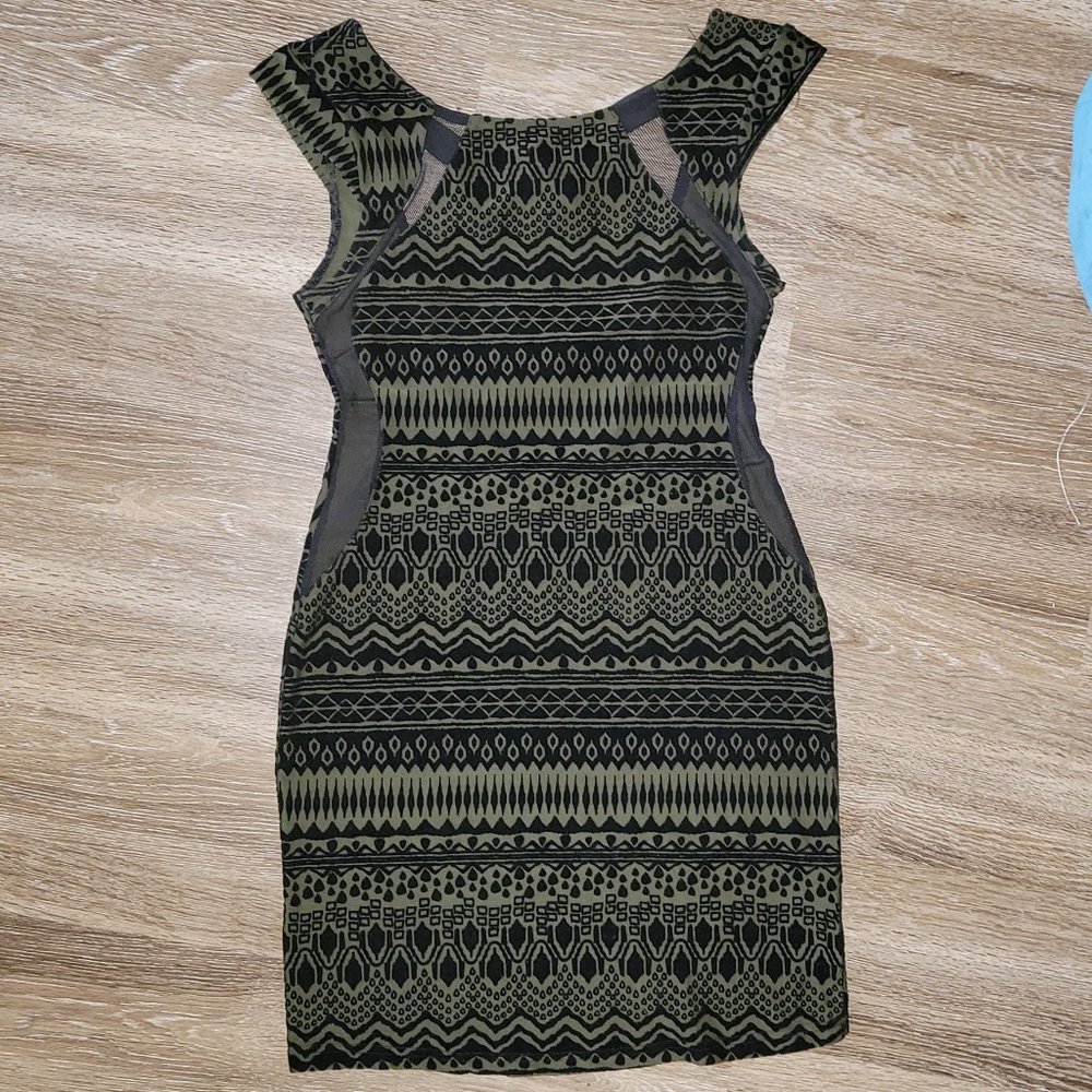 Blackheart green bodycon dress with mesh inserts, size M
